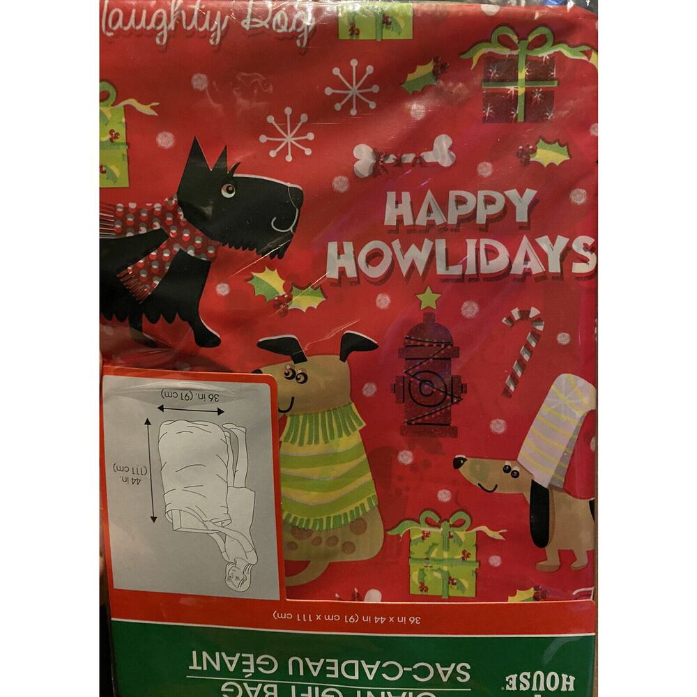 Giant Gift Bag Christmas Jumbo Plastic Happy Howlidays 36" X 44" Dog Pet Theme
